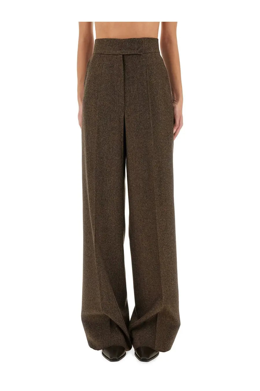 Brown max mara women’s wide-leg trousers billy1234 with subtle textured pattern and high waistband