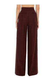 Max mara women’s pants plava piano red high waisted wide leg trousers in smooth structured burgundy fabric with pockets