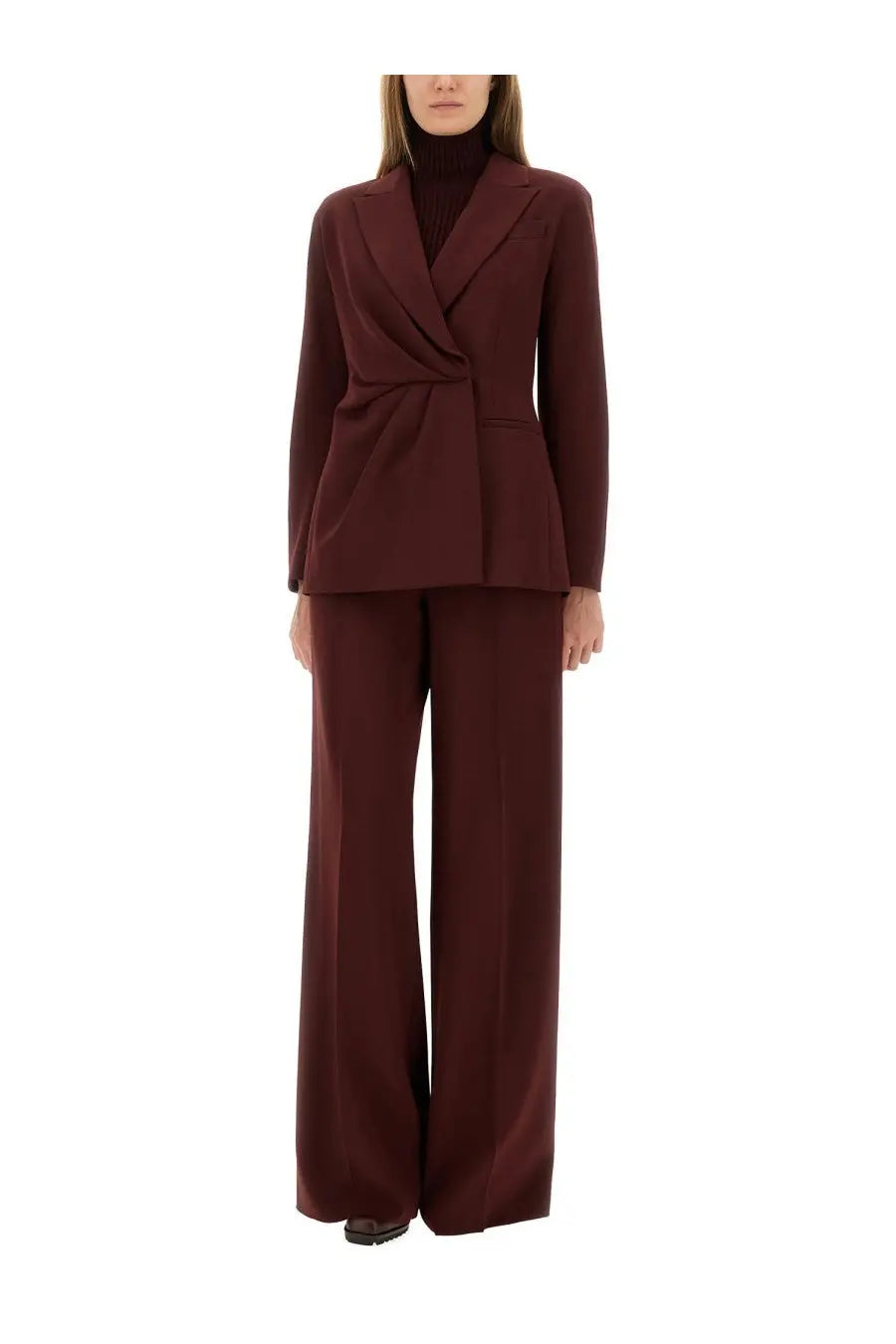 Maroon structured blazer with draped front and tailored fit from max mara women’s pants plava piano red collection