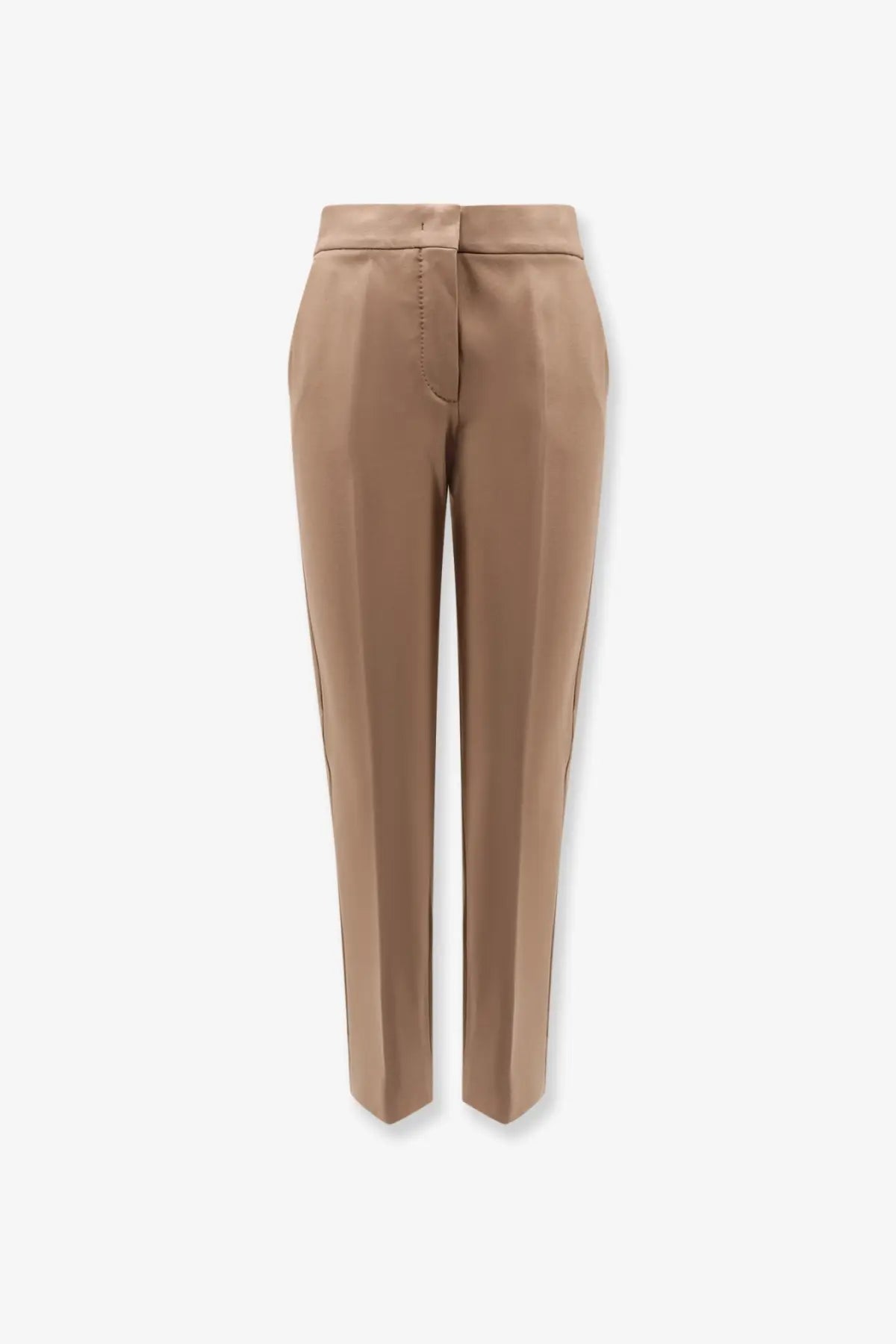 Max Mara women’s Pegno beige high-waisted trousers with sleek tailored fit and subtle front seam detailing in viscose blend