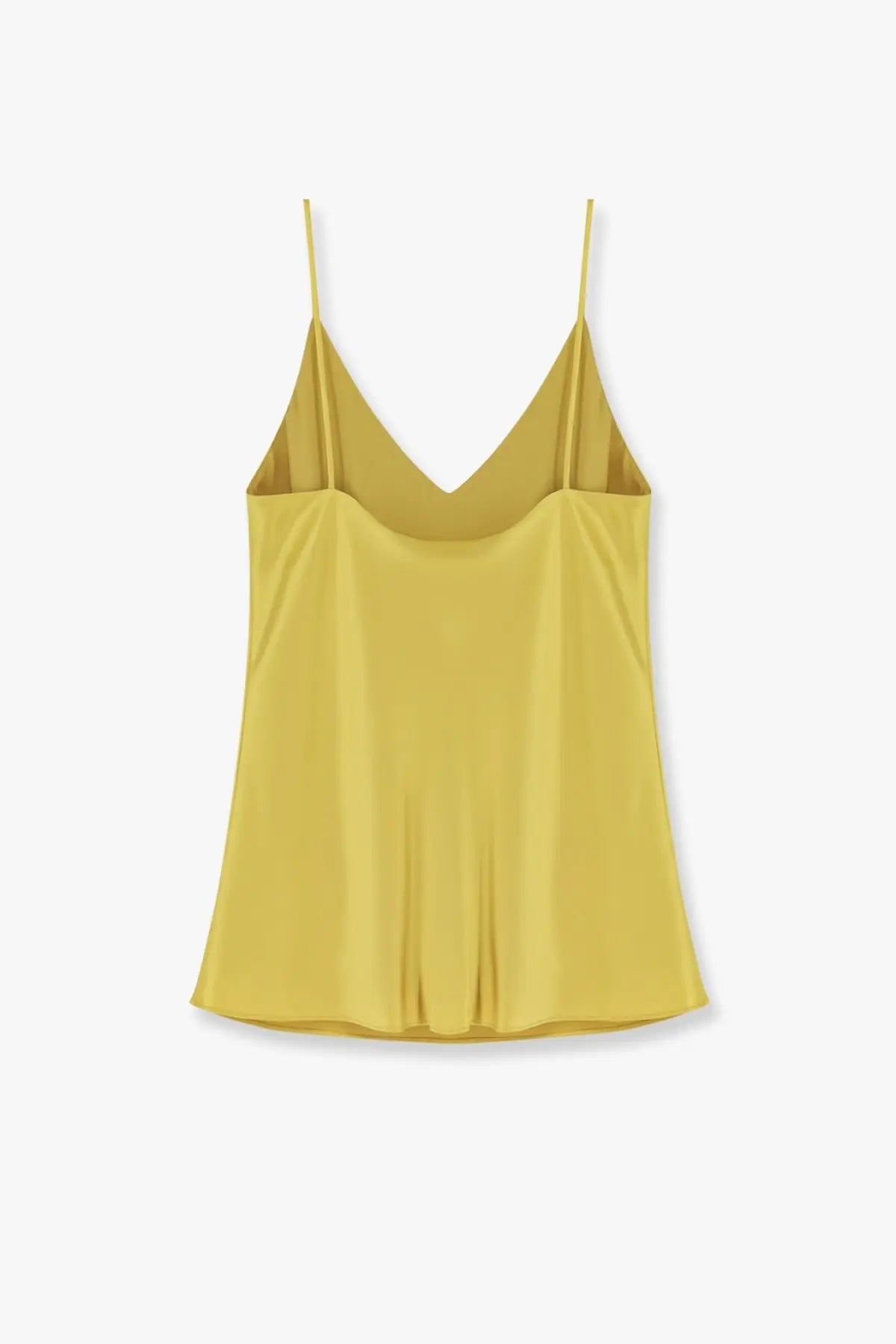Max Mara women’s quassia silk top soft yellow satin camisole with thin spaghetti straps and v-neckline