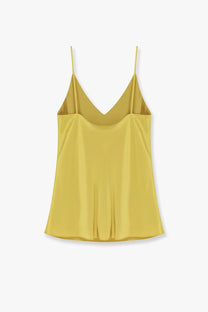 Max Mara women’s quassia silk top soft yellow satin camisole with thin spaghetti straps and v-neckline