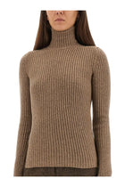 Max Mara Women's Ribbed Turtleneck Sweater Brown, view 4