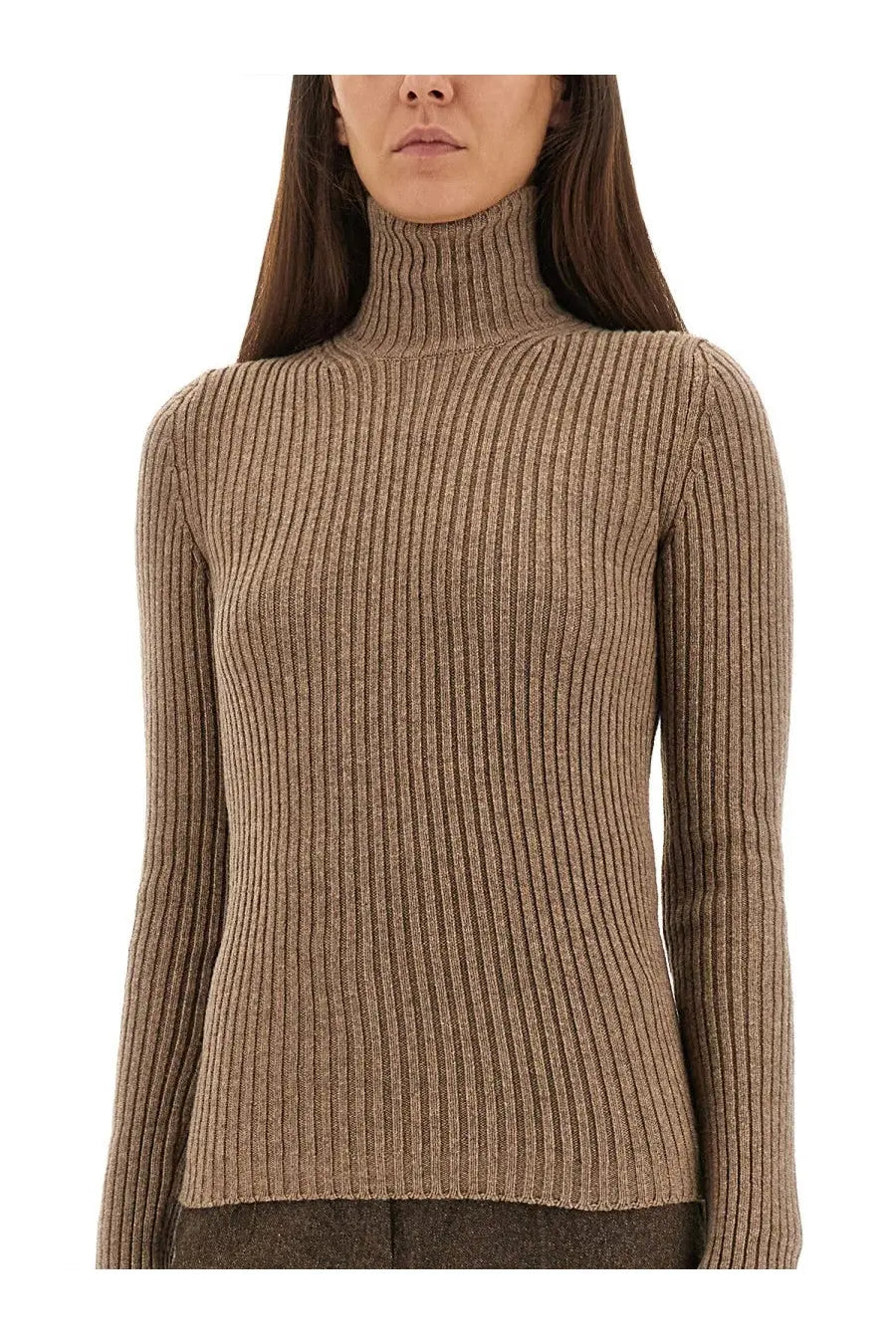 Max Mara Women's Ribbed Turtleneck Sweater Brown, view 4