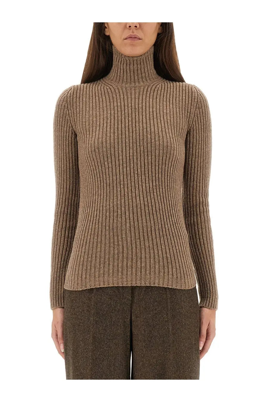 Max Mara Women's Ribbed Turtleneck Sweater Brown