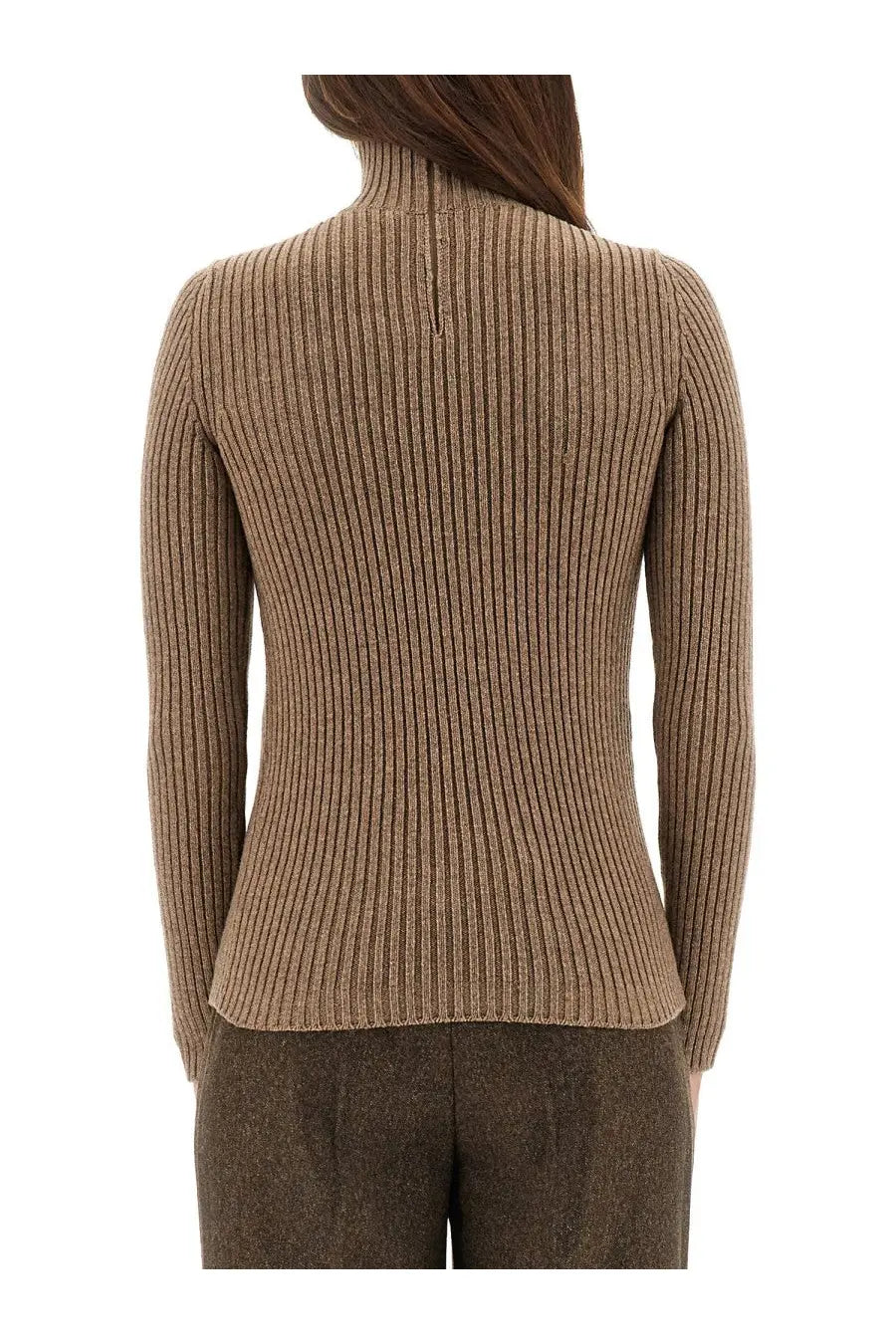 Max Mara Women's Ribbed Turtleneck Sweater Brown, view 3