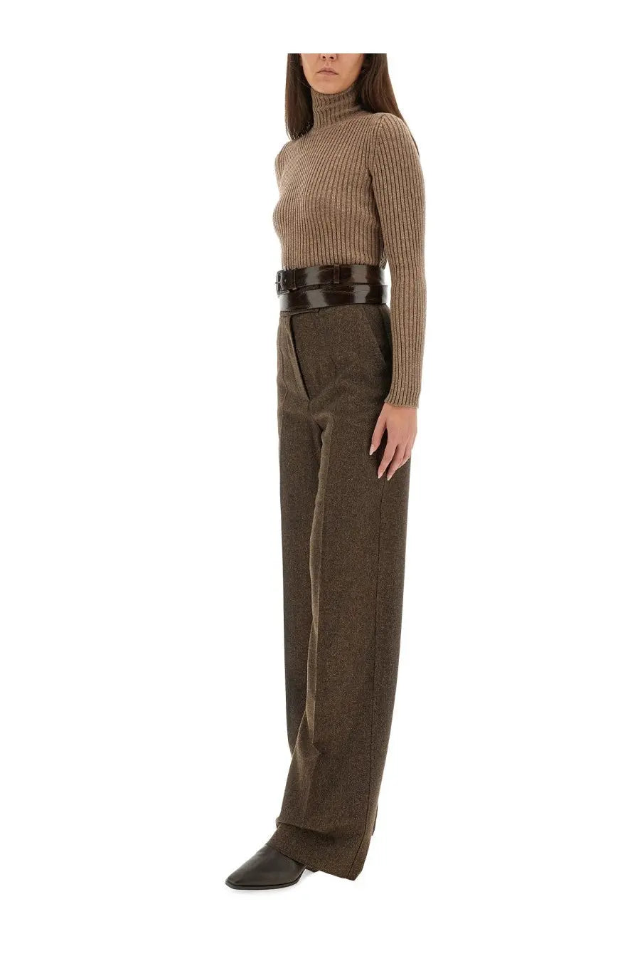 Max Mara Women's Ribbed Turtleneck Sweater Brown, view 2