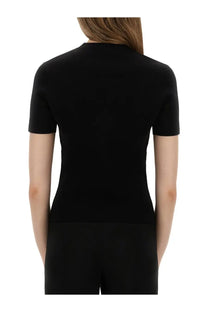 Max Mara women’s black fitted short-sleeved shirt with high neckline made from soft fabric for stylish comfort