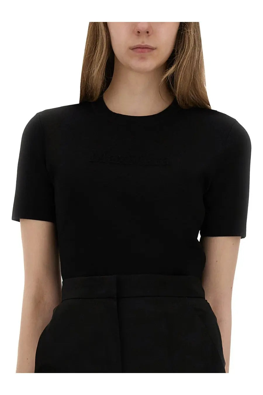 Max mara women’s black short-sleeved shirt adelio with round neckline and subtle texture in soft fabric