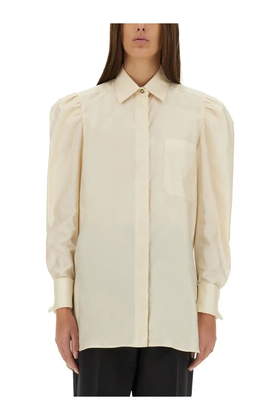 Cream-colored Max Mara women’s shirt Faraday white with puffed sleeves and a classic collar in soft fabric