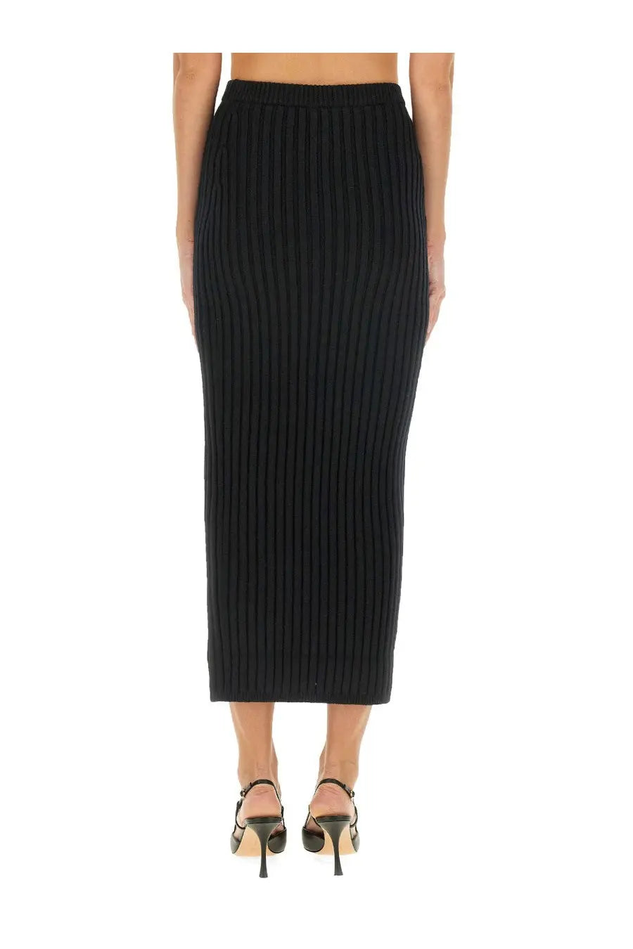 Black ribbed knit midi skirt made of silk by max mara for women