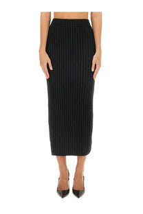 Max mara women’s silk skirt black ribbed knit midi skirt showcasing elegant texture and sleek fit