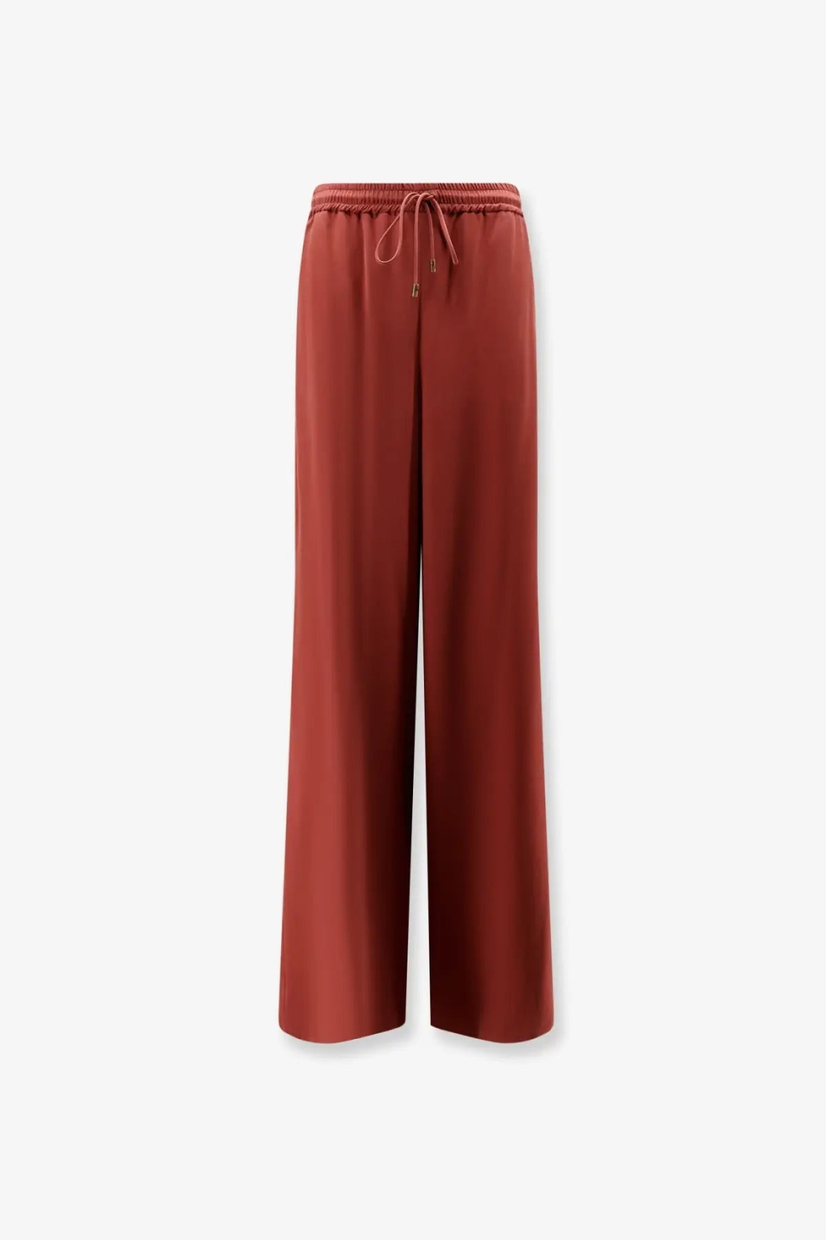 Max mara women’s silk trousers in copper brown with wide-leg cut and drawstring waistband for comfortable wear