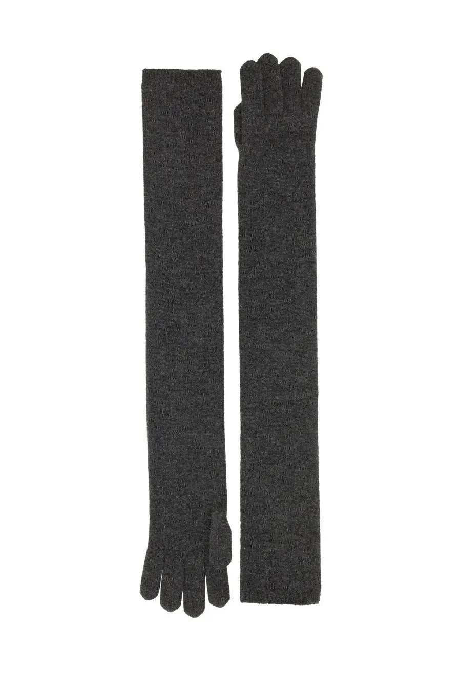 A pair of max mara women’s timor gloves in dark gray knit with subtle heathered texture and ribbed cuffs