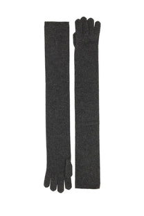 A pair of max mara women’s timor gloves in dark gray knit with subtle heathered texture and ribbed cuffs