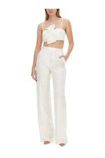Max Mara women’s white satin crop top with a large bow at the front perfect for bridal wear