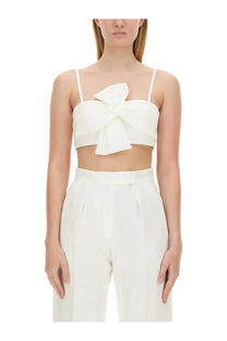 White satin crop top with a large bow at the center front from max mara womens top femme bridal white collection