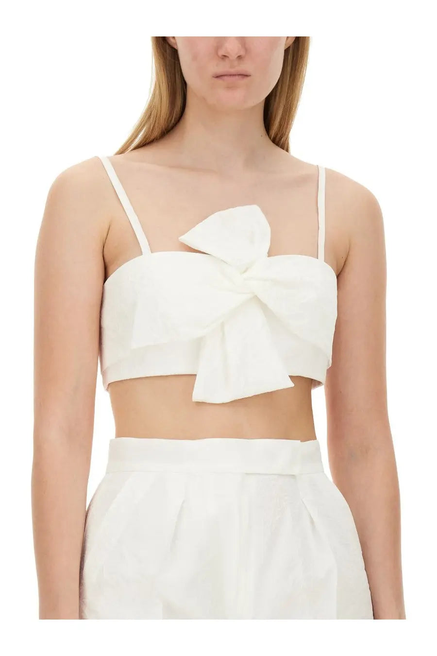 White satin crop top with large center bow from max mara womens femme bridal white collection