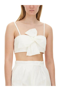 White satin crop top with large center bow from max mara womens femme bridal white collection