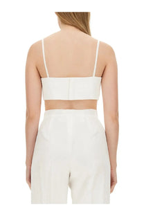 White satin strapless crop top with a clean minimalist design from Max Mara womens top femme bridal white collection