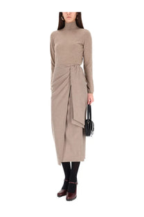 Beige long-sleeved turtleneck dress with a draped waistband from Max Mara women’s turtleneck sweater meana collection
