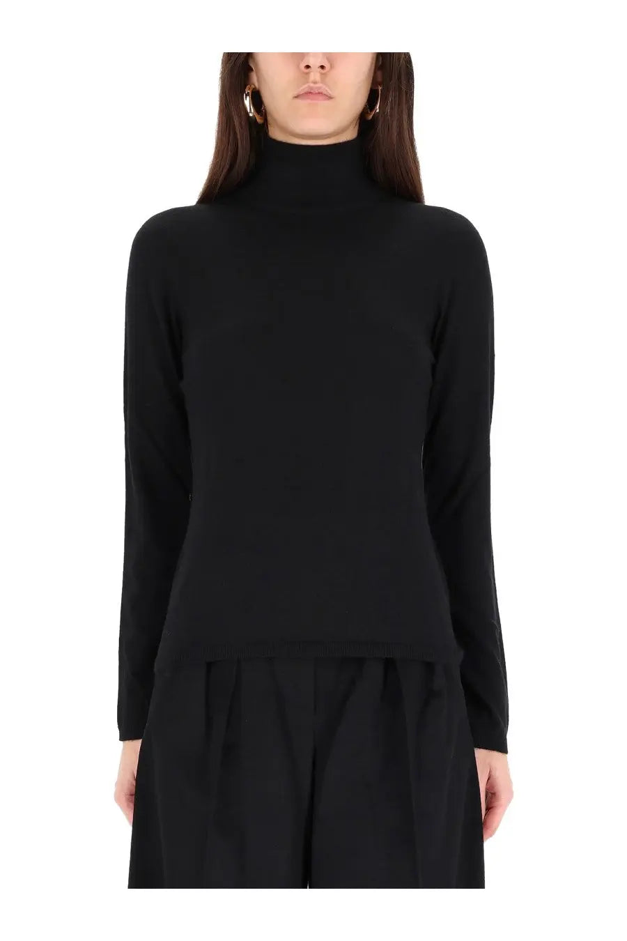 Max Mara womens black high neck long sleeve knit turtleneck sweater Meana suitable for casual wear