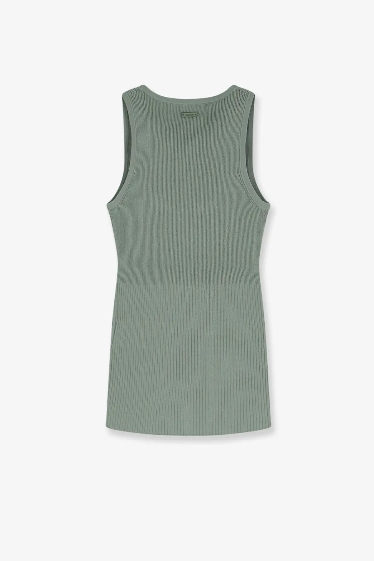 Max Mara women’s ribbed olive green viscose blend sleeveless tank top with rounded neckline and tailored fit