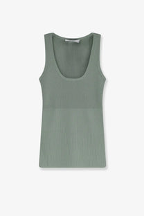 Max mara women’s ribbed sage green sleeveless tank top with scoop neckline made of viscose blend