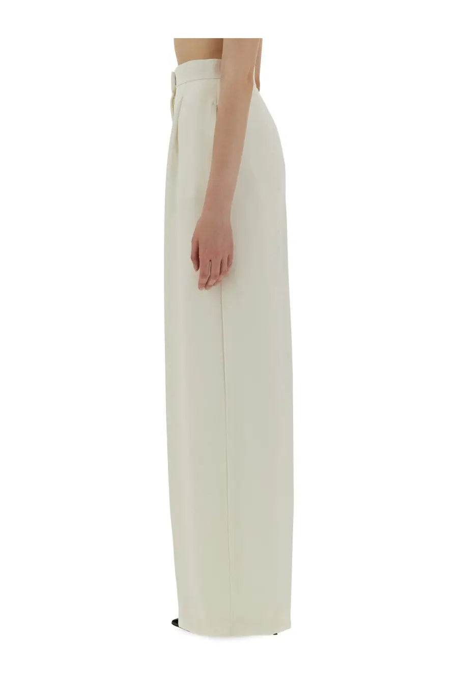 Max Mara women’s handcuff white cream-colored high-waisted wide-leg trousers with sleek minimalist design