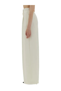 Max Mara women’s handcuff white cream-colored high-waisted wide-leg trousers with sleek minimalist design
