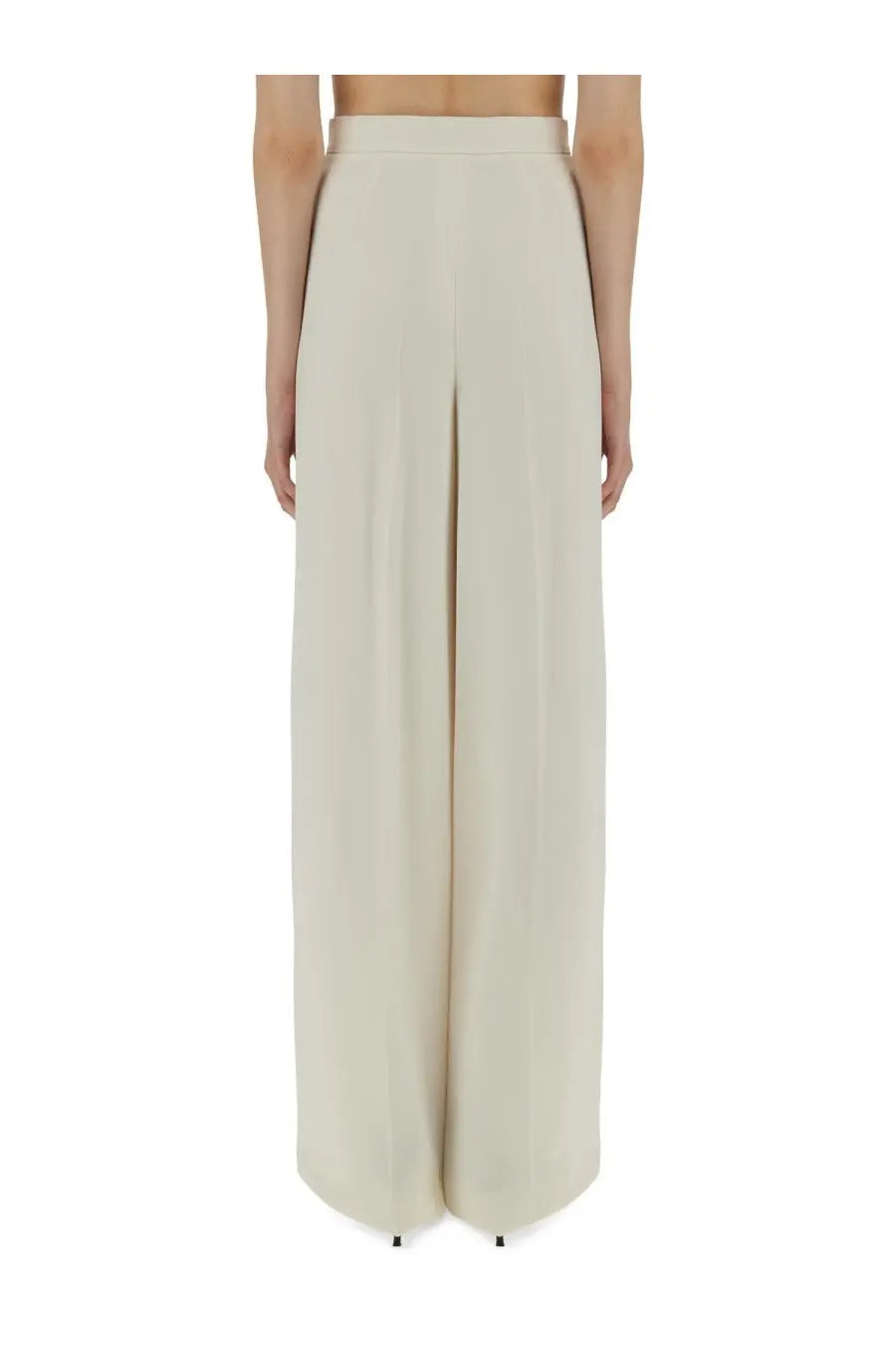 Max Mara women’s handcuff white cream-colored high-waisted wide-leg trousers with smooth flowing fabric
