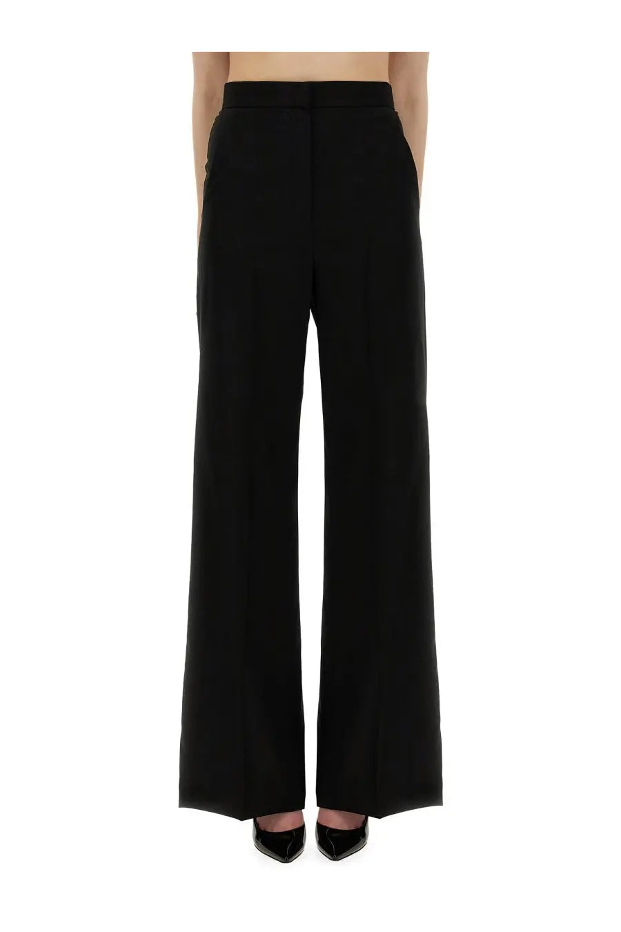 Max mara women’s wide pants fernet black in black high-waisted tailored wide-leg trousers with sleek fit