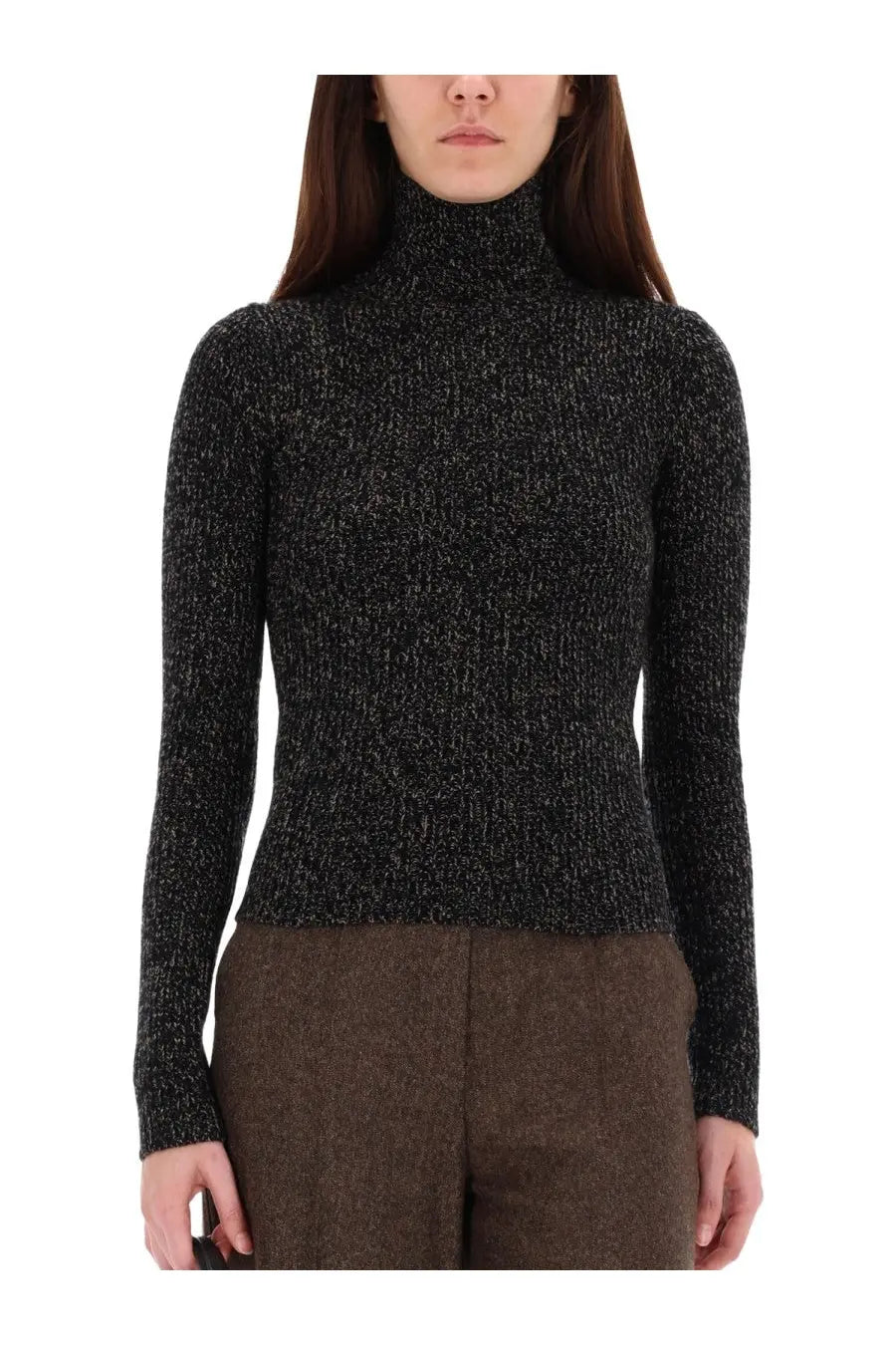 Max Mara Women's Wool and Cashmere Mouliné Turtleneck Black, view 4