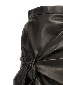 Alexander McQueen Maxi Bow Leather Skirt Black