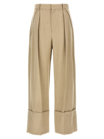 Victoria Beckham Maxi Turn up Pants Beige