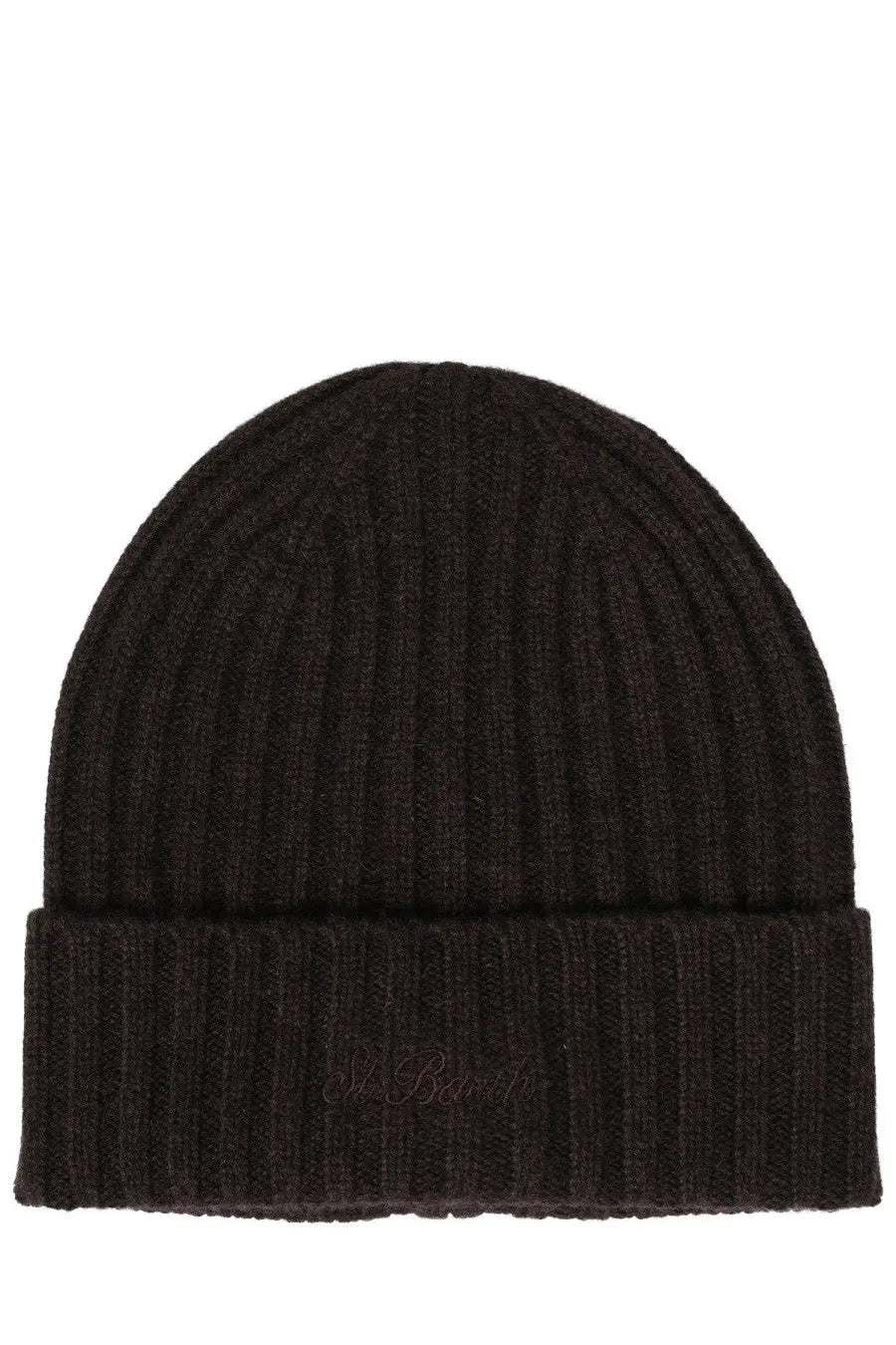 Mc2 Saint Barth men’s berretto Wengen con brown black ribbed knit beanie with folded cuff and subtle embroidered logo