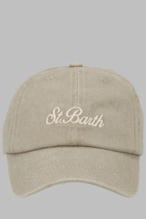 Beige cotton baseball cap with white embroidered st by Mc2 Saint Barth perfect for casual outdoor wear