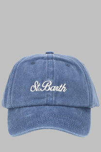 A faded blue denim baseball cap with white embroidered st by mc2 saint barth for men