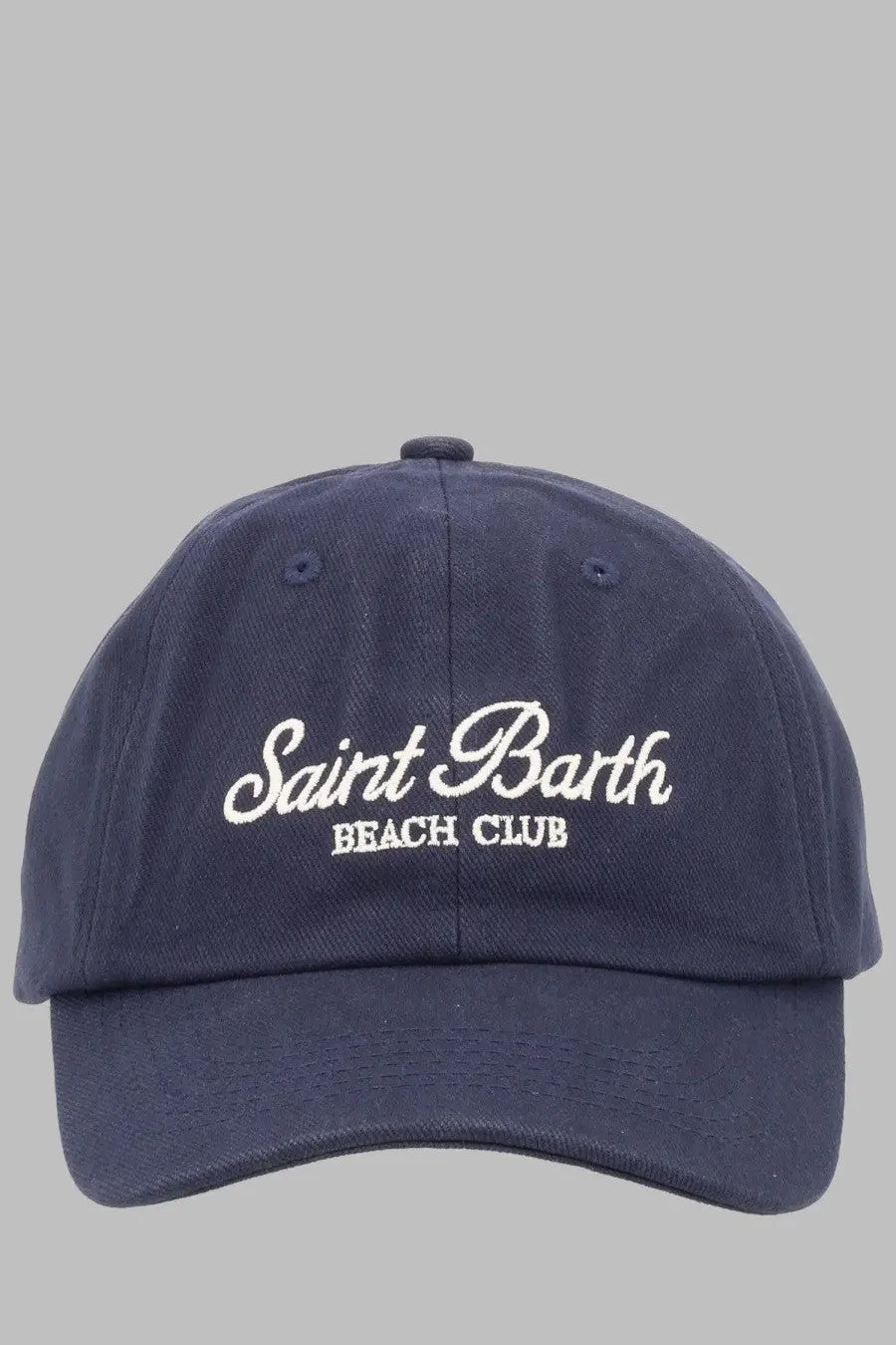 Navy blue cotton Mc2 Saint Barth men’s baseball cap with white embroidered saint barth beach club logo
