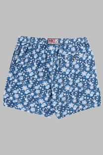 Mc2 Saint Barth men’s blue and white floral patterned swim trunks designed for comfortable beachwear