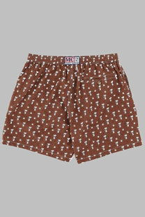 Mc2 Saint Barth men’s brown shorts with white Snoopy pattern on textured fabric elastic waistband and side pockets