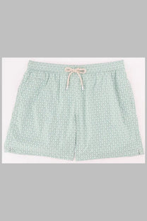Mc2 saint barth men’s light green swim trunks with subtle white pattern and matching drawstring for beachwear