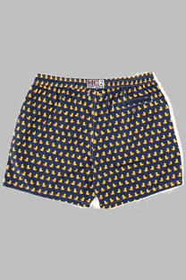 Mc2 Saint Barth men’s dark blue swim trunks with yellow rubber duck print for beach and pool use