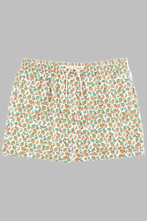 Mc2 Saint Barth men’s white swim trunks with orange fruit and green leaf print and cream drawstrings for beachwear