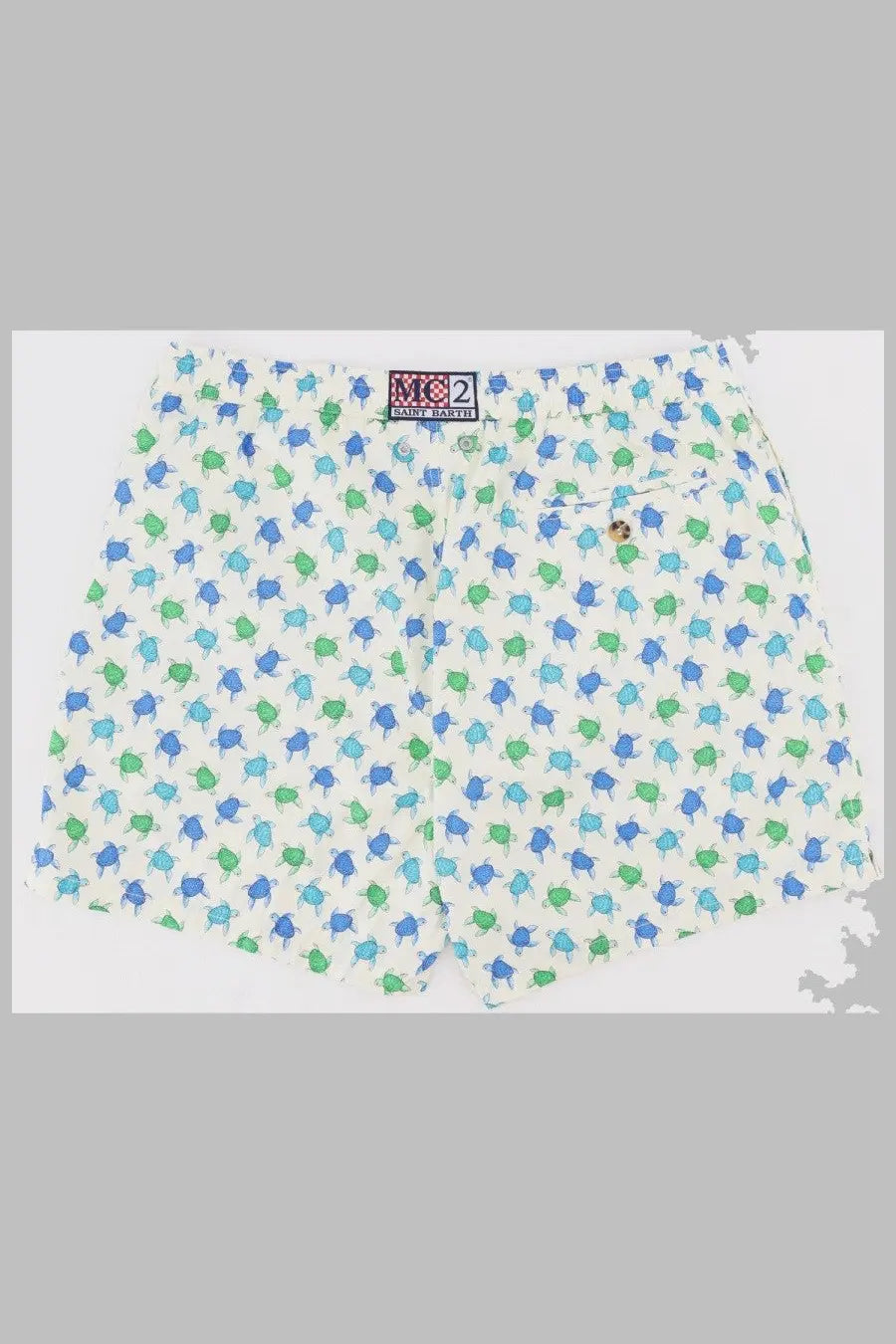 Mc2 Saint Barth men’s white boxer shorts with playful blue and green turtle print for casual wear