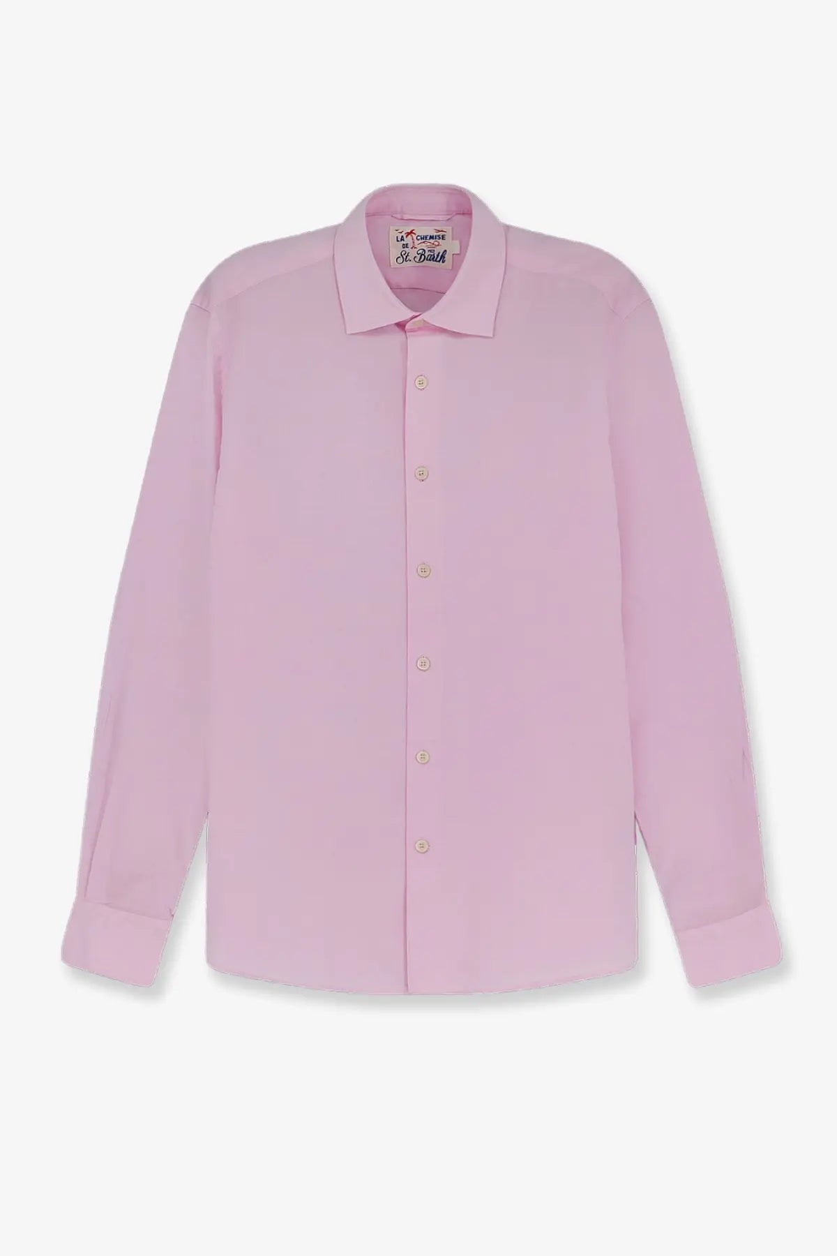 Mc2 Saint Barth men’s cotton shirt in soft pink with long sleeves classic collar and button-down front
