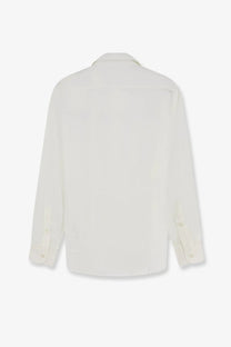 A crisp white Mc2 Saint Barth men’s cotton shirt with long sleeves classic collar and neatly folded cuffs