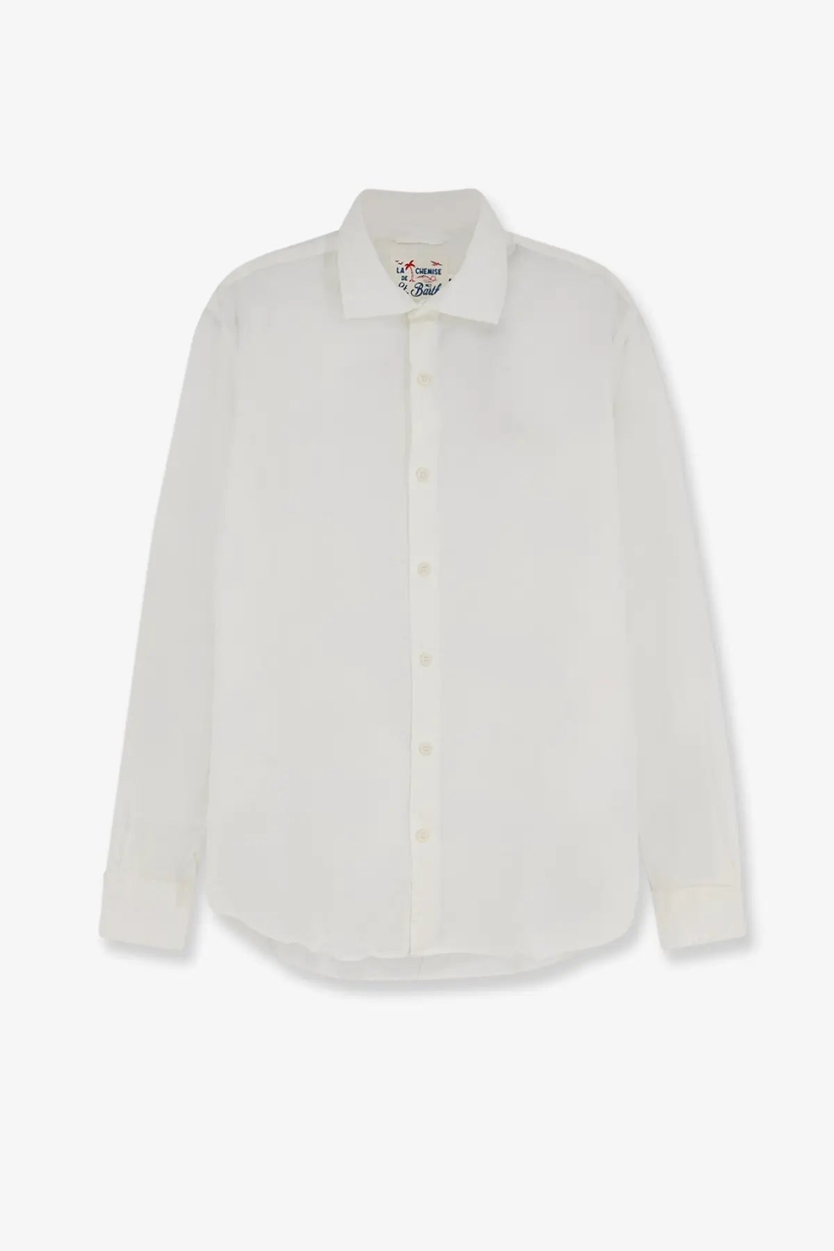 Mc2 Saint Barth men’s white cotton shirt with long sleeves button-up design and classic collar with subtle texture