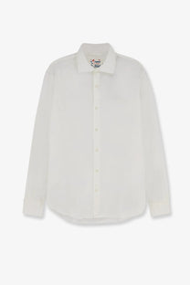 Mc2 Saint Barth men’s cotton shirt white with long sleeves classic collar and subtle texture