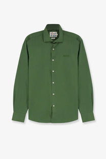 Mc2 Saint Barth men’s ice cotton shirt military in dark green with long sleeves classic collar and subtle stitching details
